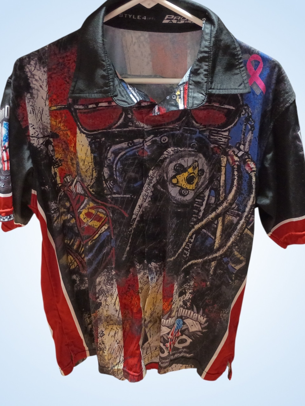 Pro Things Appareal Men's Graphic Racing Polo Shirt in Black and Red Size Large